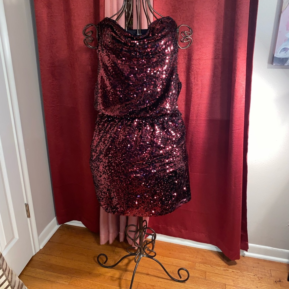 APT 9 Black Dress Covered in Flashy Maroon Sequin